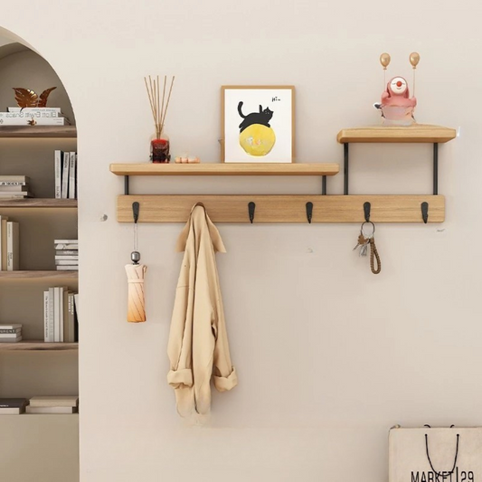 Porte manteau mural bois 6 crochets